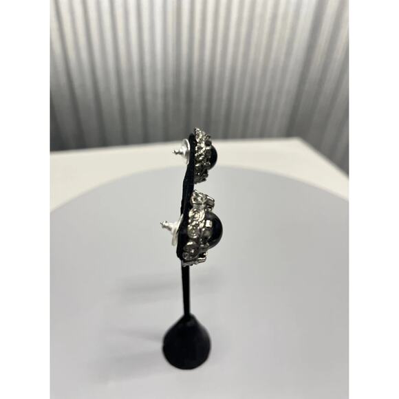 Black Rhinestone Stud Earrings Vintage Cluster Dome Round Sparkle Glam - Picture 2 of 9